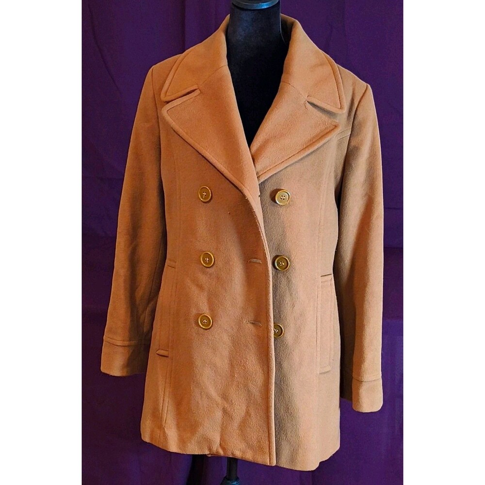 Hennes Tan Wool/Cashmere Blend Pea Coat Double Breasted Lined Pockets 8